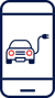 Line icon showing a smartphone and electric vehicle charging