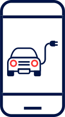 Line icon showing a smartphone and electric vehicle charging